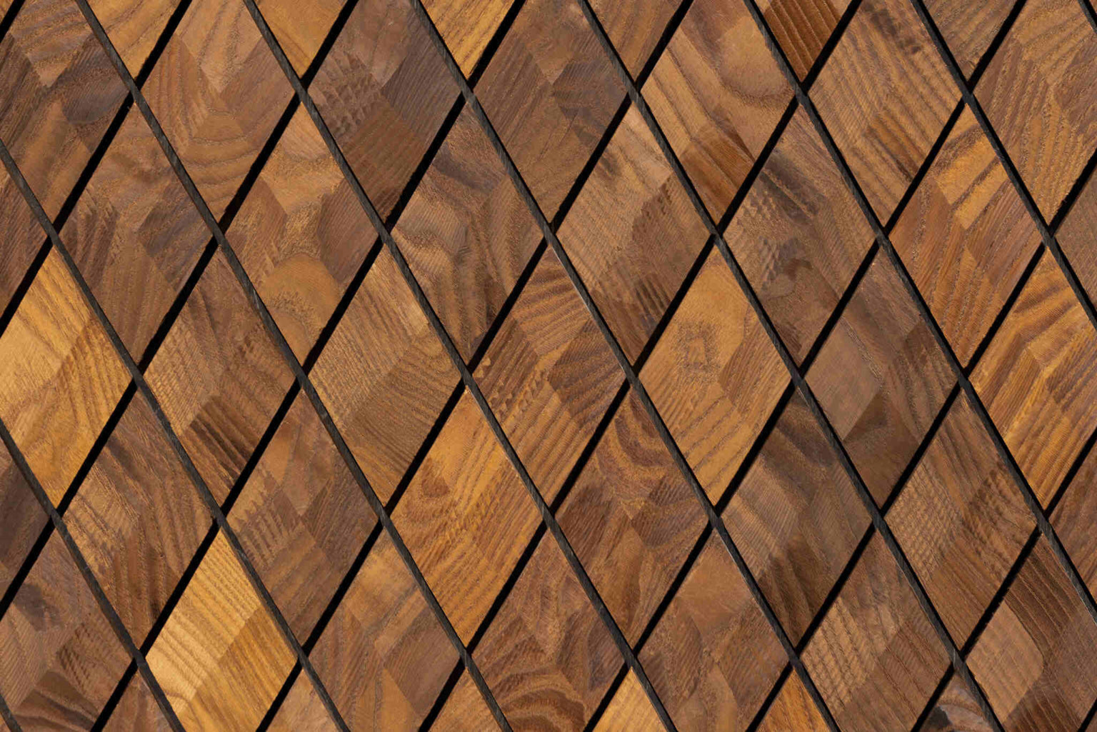 Wooden tiles with a diamond pattern in brown and black