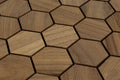 Hexagonal wooden tiles arranged in a pattern