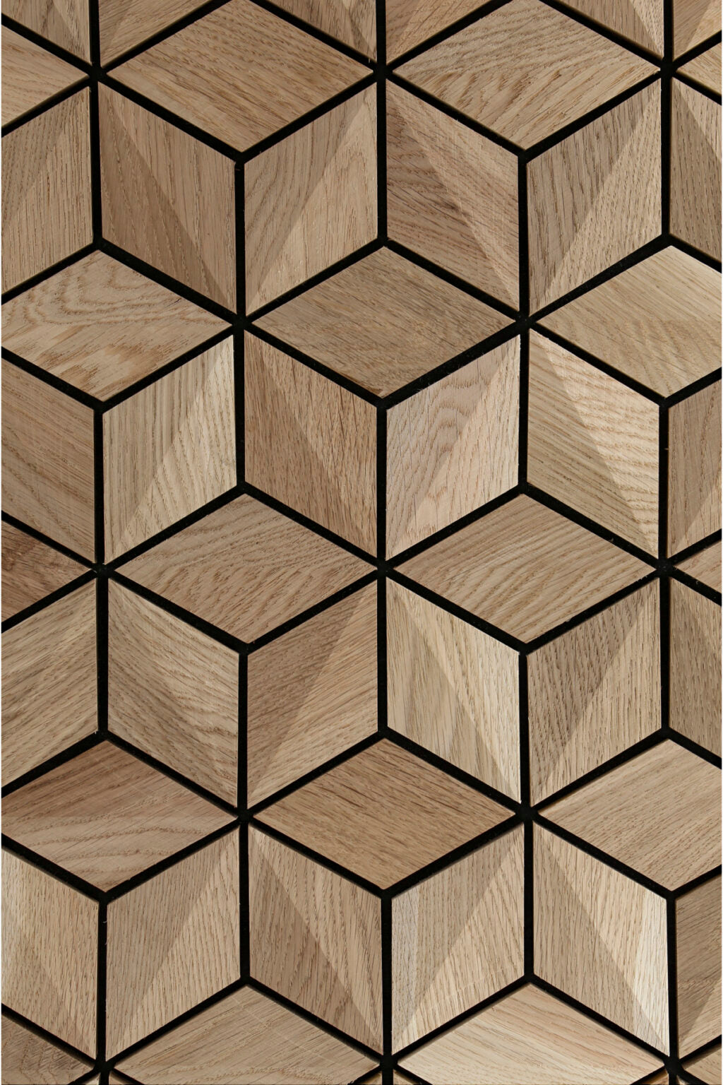 Wooden panel with geometric cube pattern