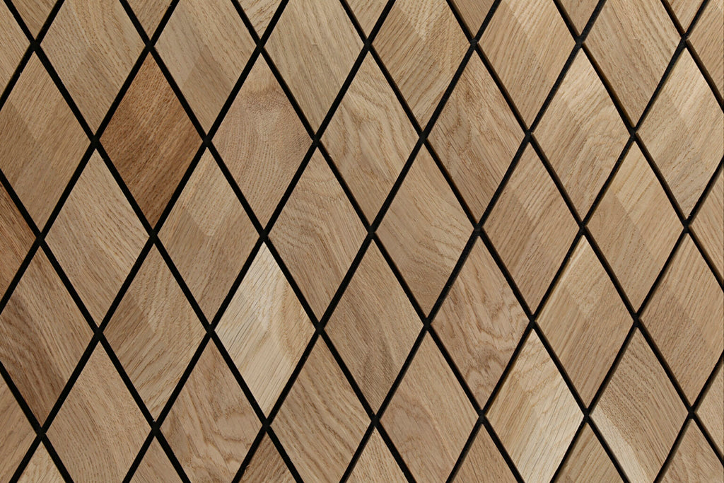 Wooden mosaic tile pattern with diamond shapes