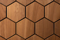 Hexagonal wooden tiles arranged in a pattern