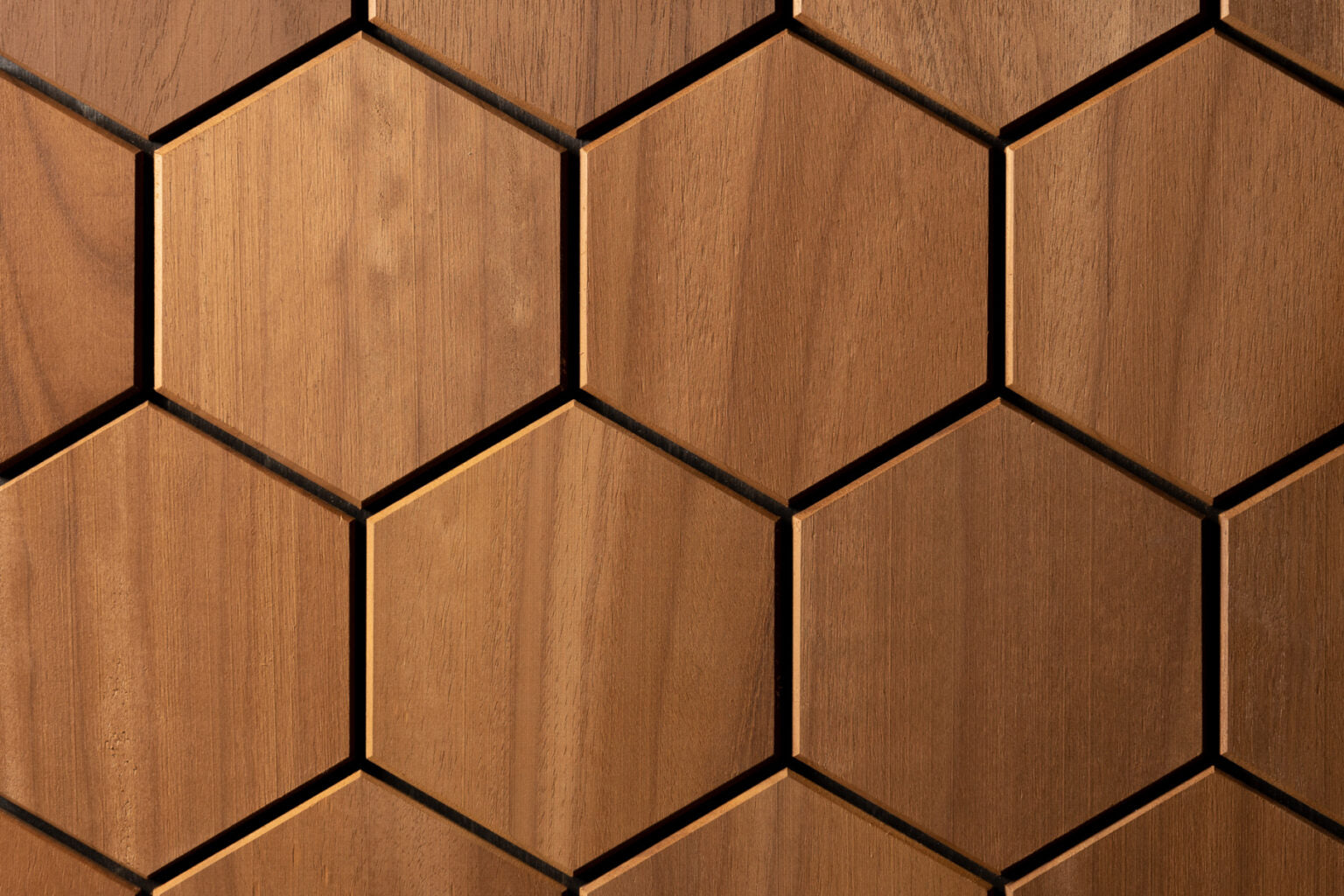 Hexagonal wooden tiles arranged in a pattern