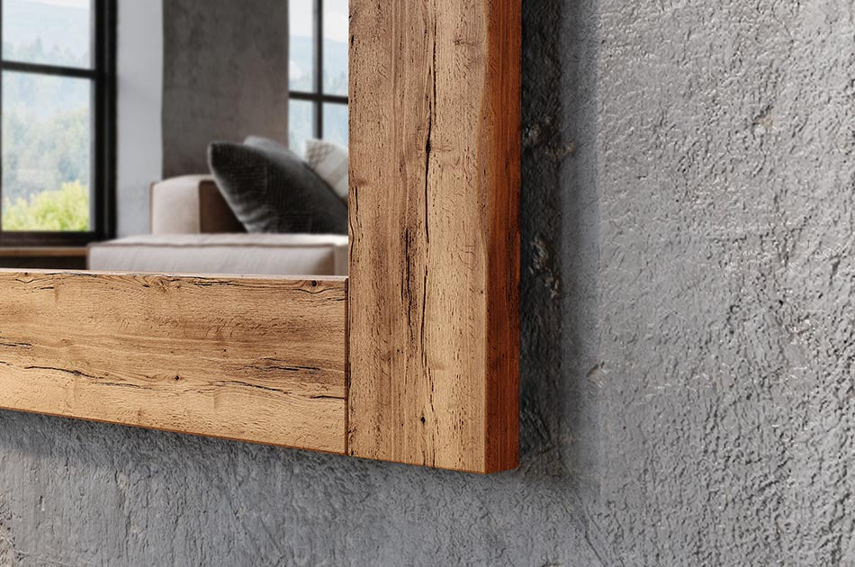 ARTFORMA Oak wooden illuminated mirror with rectangular frame L224