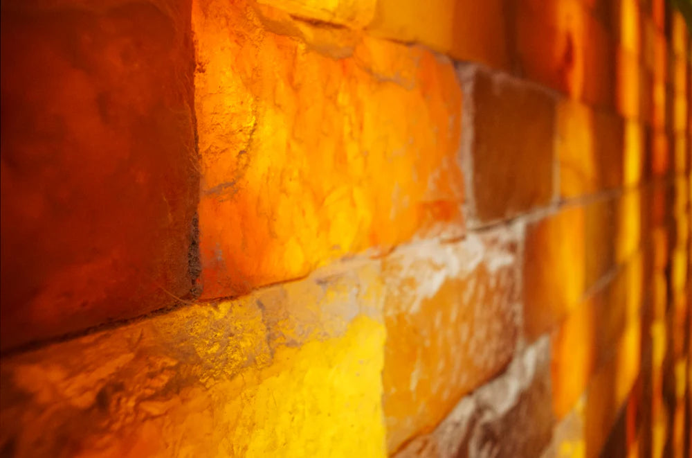 Close-up of a salt wall with warm tones