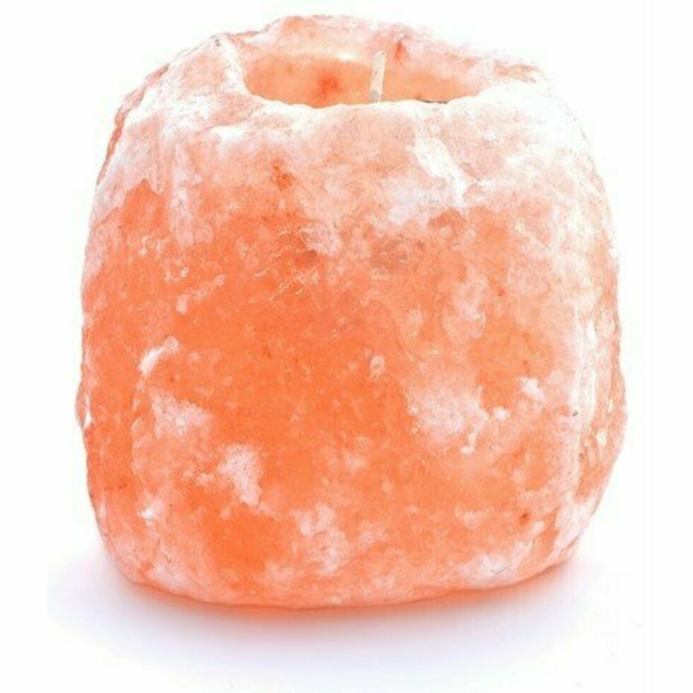 Himalayan salt lamp on a white background